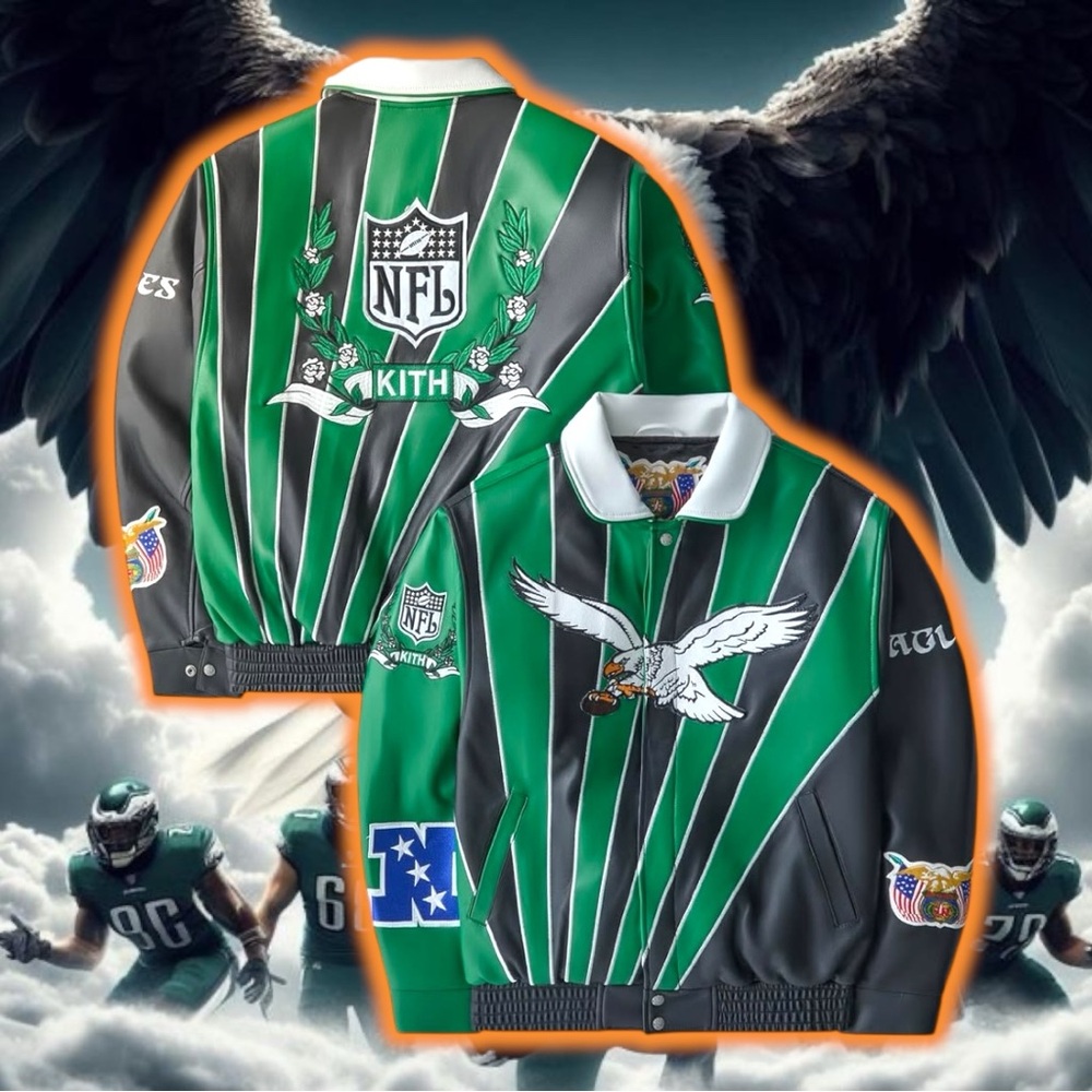 Kith & Jeff Hamilton 🇺🇸 for the NFL 🏈 Eagles 🦅Leather Varsity Jacket 🧥